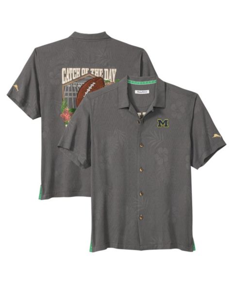Мужская футболка Tommy Bahama Gray Michigan Wolverines Catch of the Day Camp IslandZone Button-Up