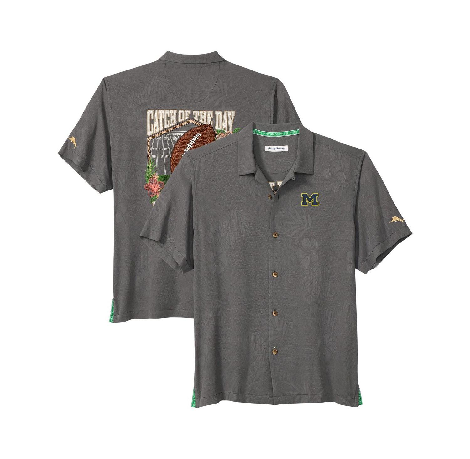 Men's Gray Michigan Wolverines Catch of the Day Camp IslandZone Button-Up T-Shirt