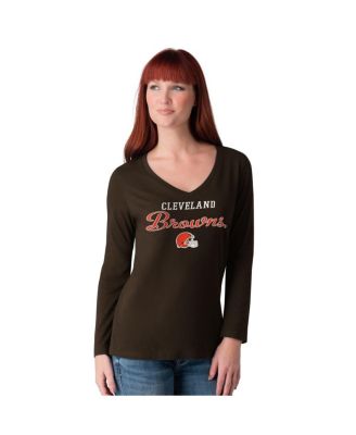 G-III 4Her by Carl Banks - Women's Brown Cleveland Browns Post Season Long Sleeve V-Neck T-Shirt