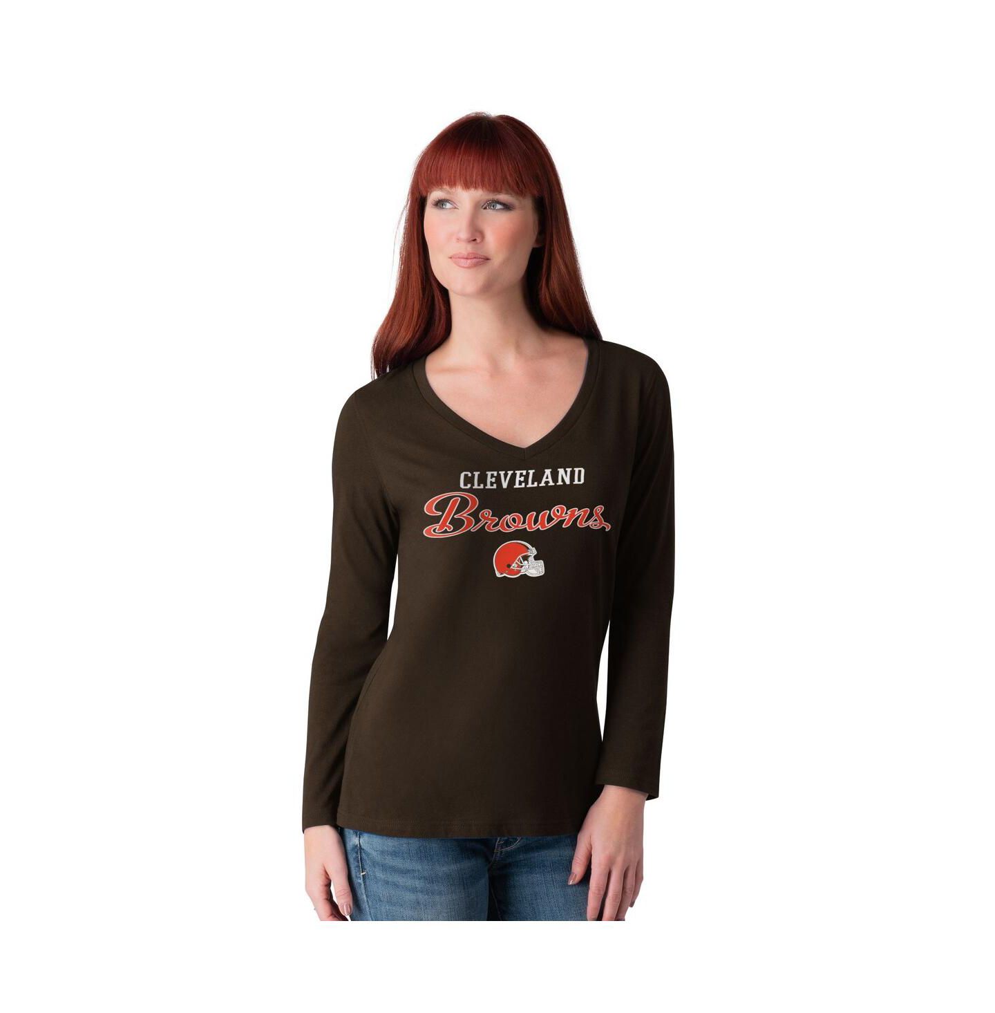 Женская футболка G-III 4Her by Carl Banks Brown Cleveland Browns Post Season Long Sleeve V-Neck — фото 1