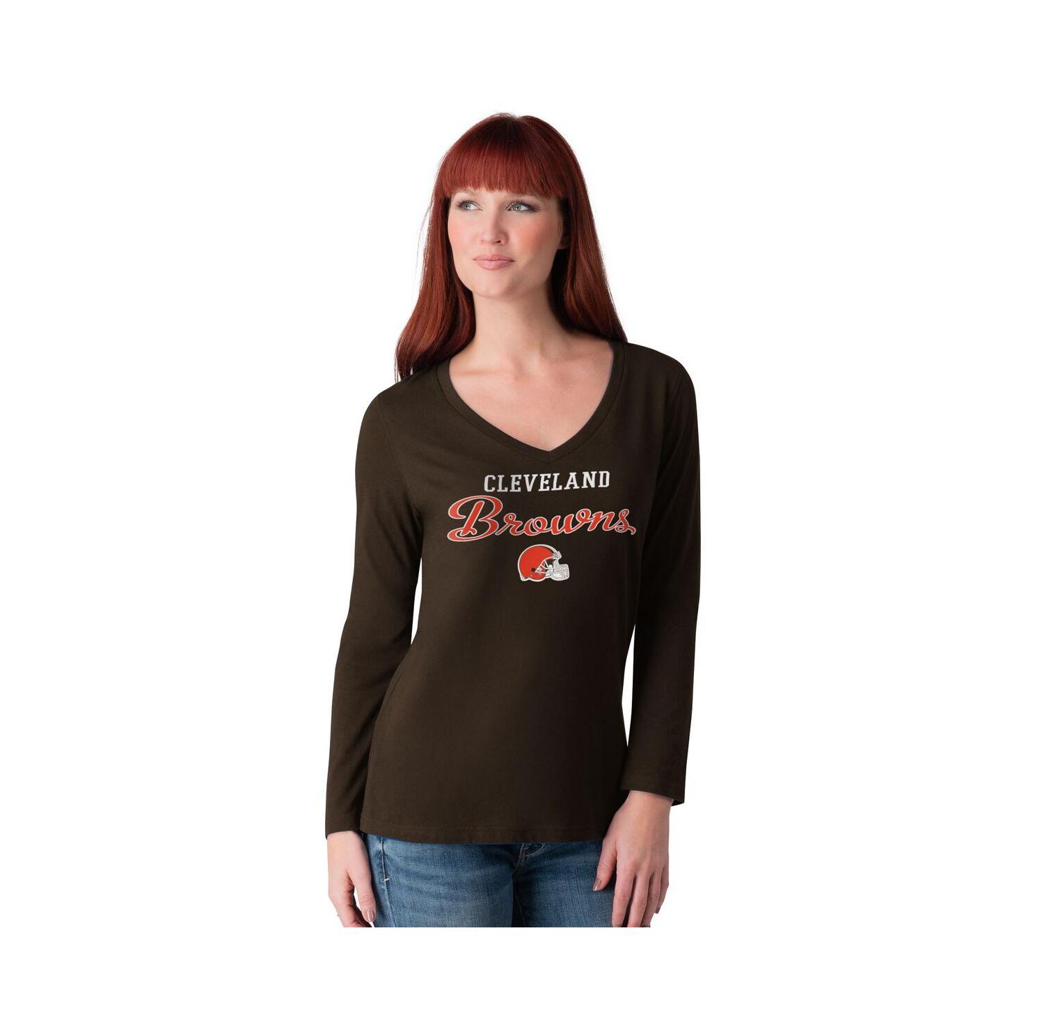 Women's Brown Cleveland Browns Post Season Long Sleeve V-Neck T-Shirt