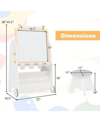 4-in-1 Kids Art Easel with Stool with Magnetic Whiteboard Chalkboard & Paper Roll