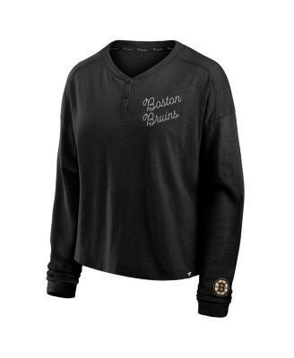 Women's Black Boston Bruins Oversized All Out Effort Long Sleeve Henley T-Shirt
