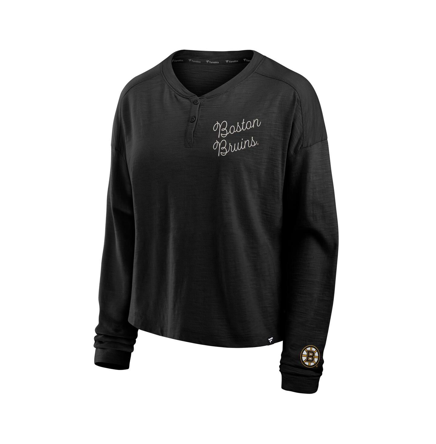 Женская футболка Fanatics Black Boston Bruins Oversized All Out Effort Long Sleeve Henley — фото 2