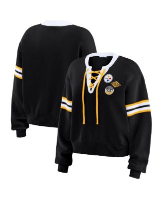 WEAR by Erin Andrews - Women's Black Pittsburgh Steelers Lace-Up Pullover Sweatshirt