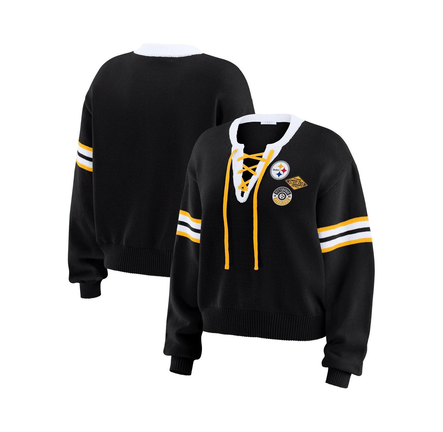 Women's Black Pittsburgh Steelers Lace-Up Pullover Sweatshirt