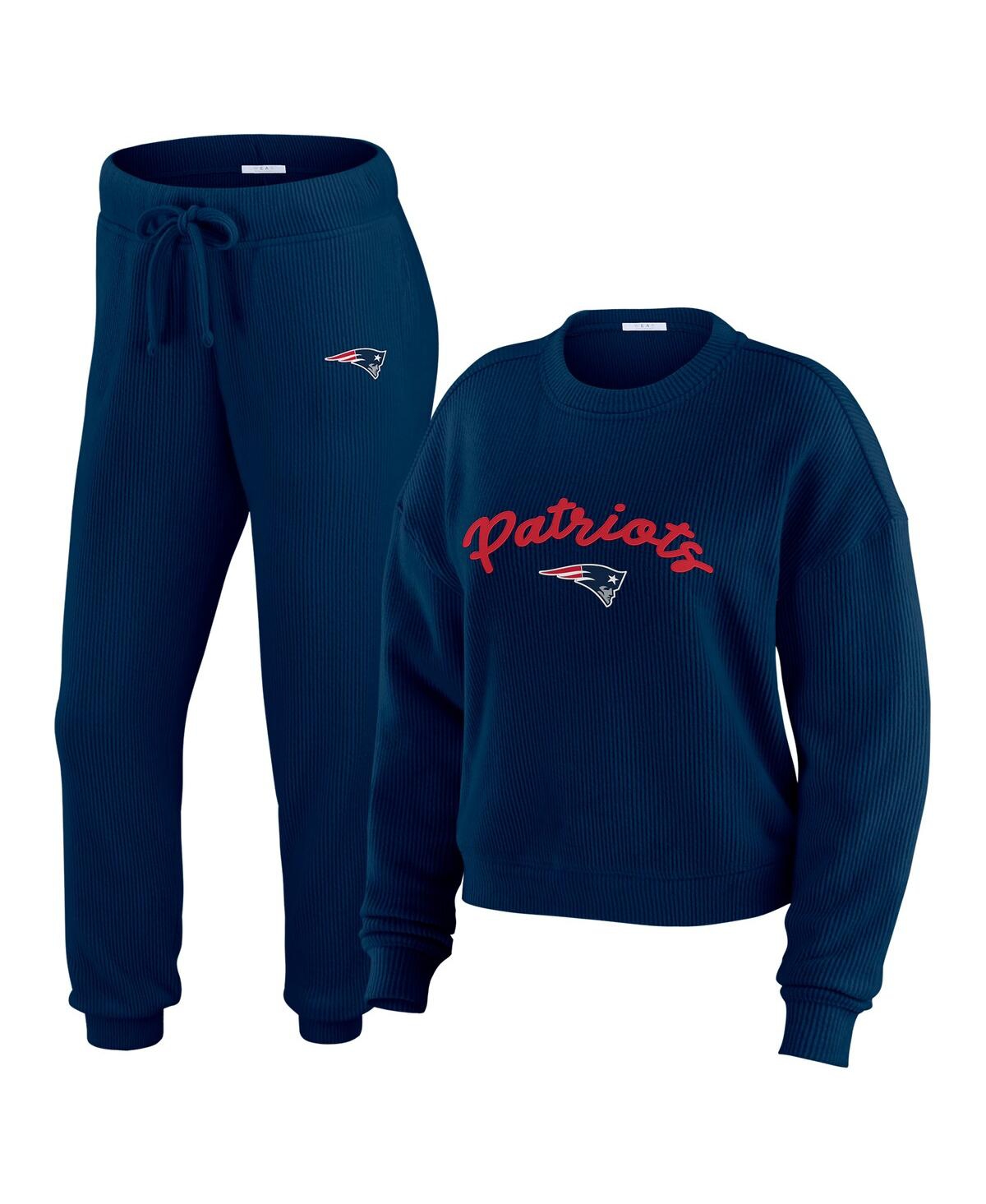 Wear By Erin Andrews Women's Cream New England Patriots Knitted Tri-blend Long Sleeve T-shirt Pants Lounge Set In Multi