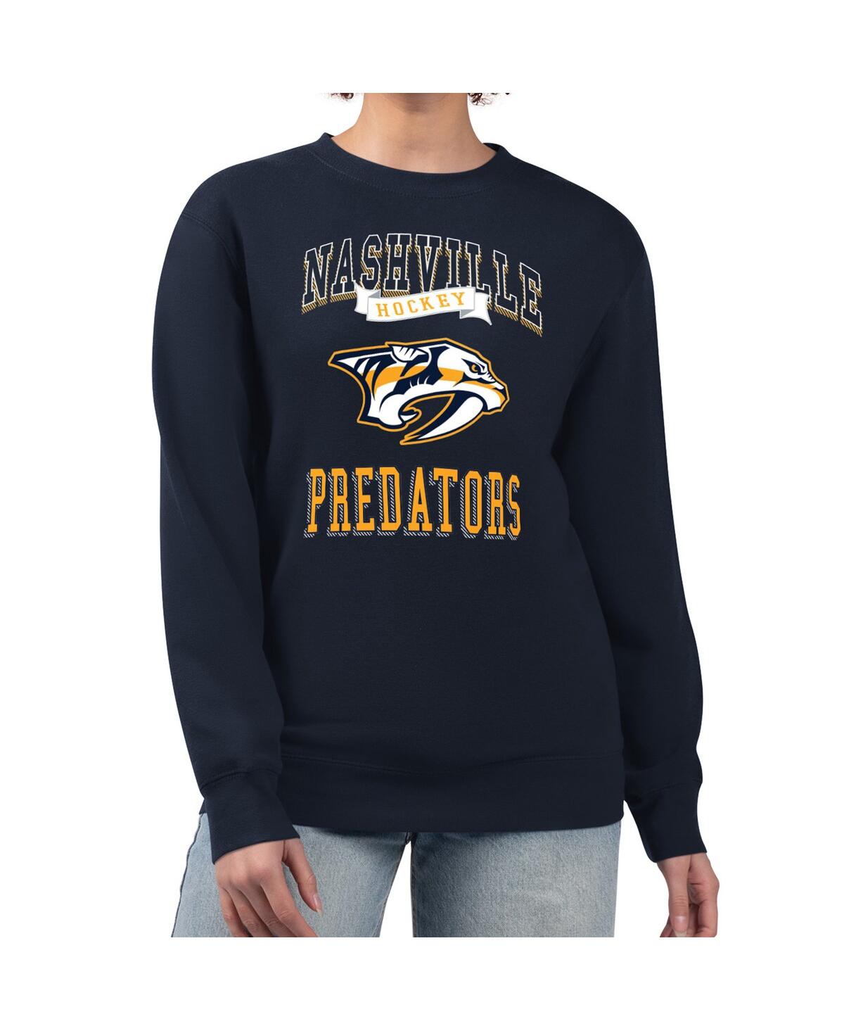 G-iii 4her By Carl Banks Women's Navy Nashville Predators Team Logo Tri-blend Fleece Pullover Sweatshirt In Blue