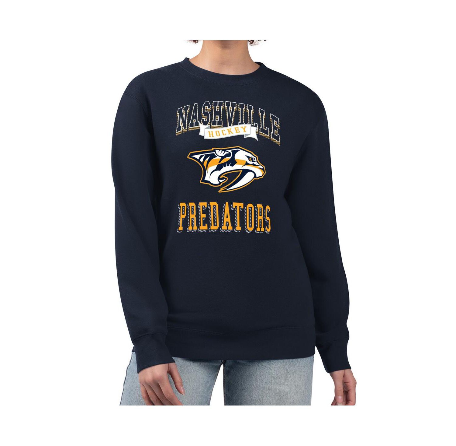 Women's Navy Nashville Predators Team Logo Tri-Blend Fleece Pullover Sweatshirt