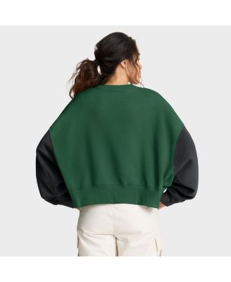 Women's Green New York Jets Oversized Color-Block Pullover Sweatshirt