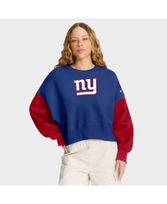 Women's Royal New York Giants Oversized Color-Block Pullover Sweatshirt