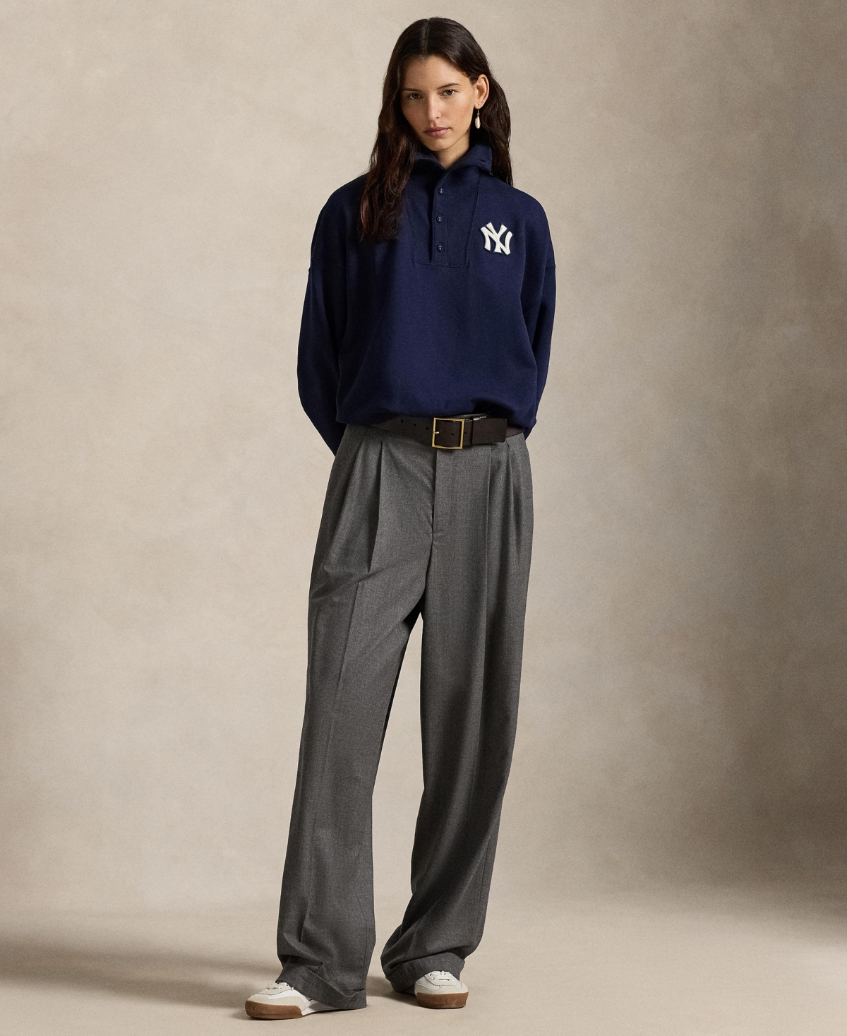 Polo Ralph Lauren Women's Vintage-inspired Yankees Long Sleeve Pull-on Sweatshirt In Blue