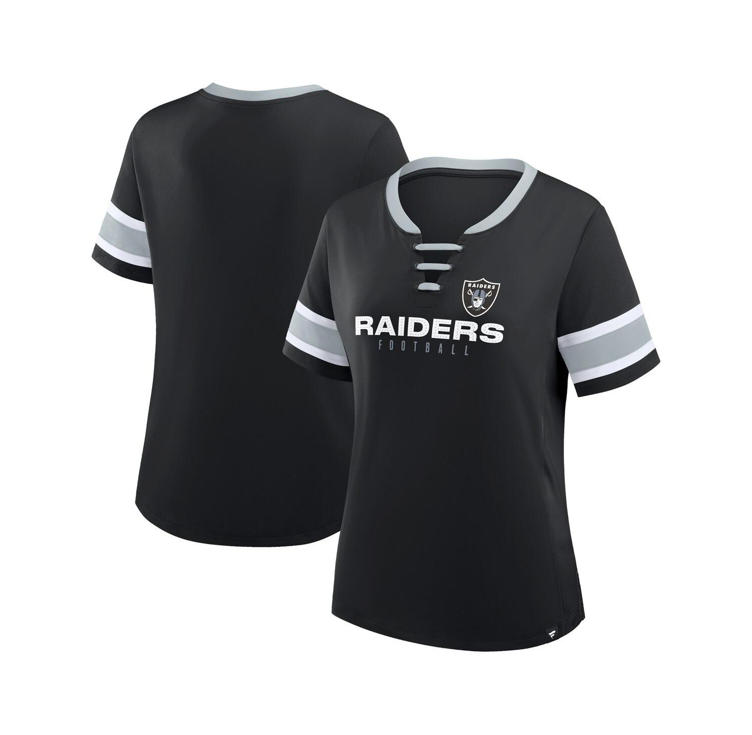 Women's Black Las Vegas Raiders Redzone Draw Play Athena Lace-Up T-Shirt