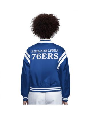 Women's Royal/White Philadelphia 76ers Full Count Satin Full-Snap Varsity Jacket