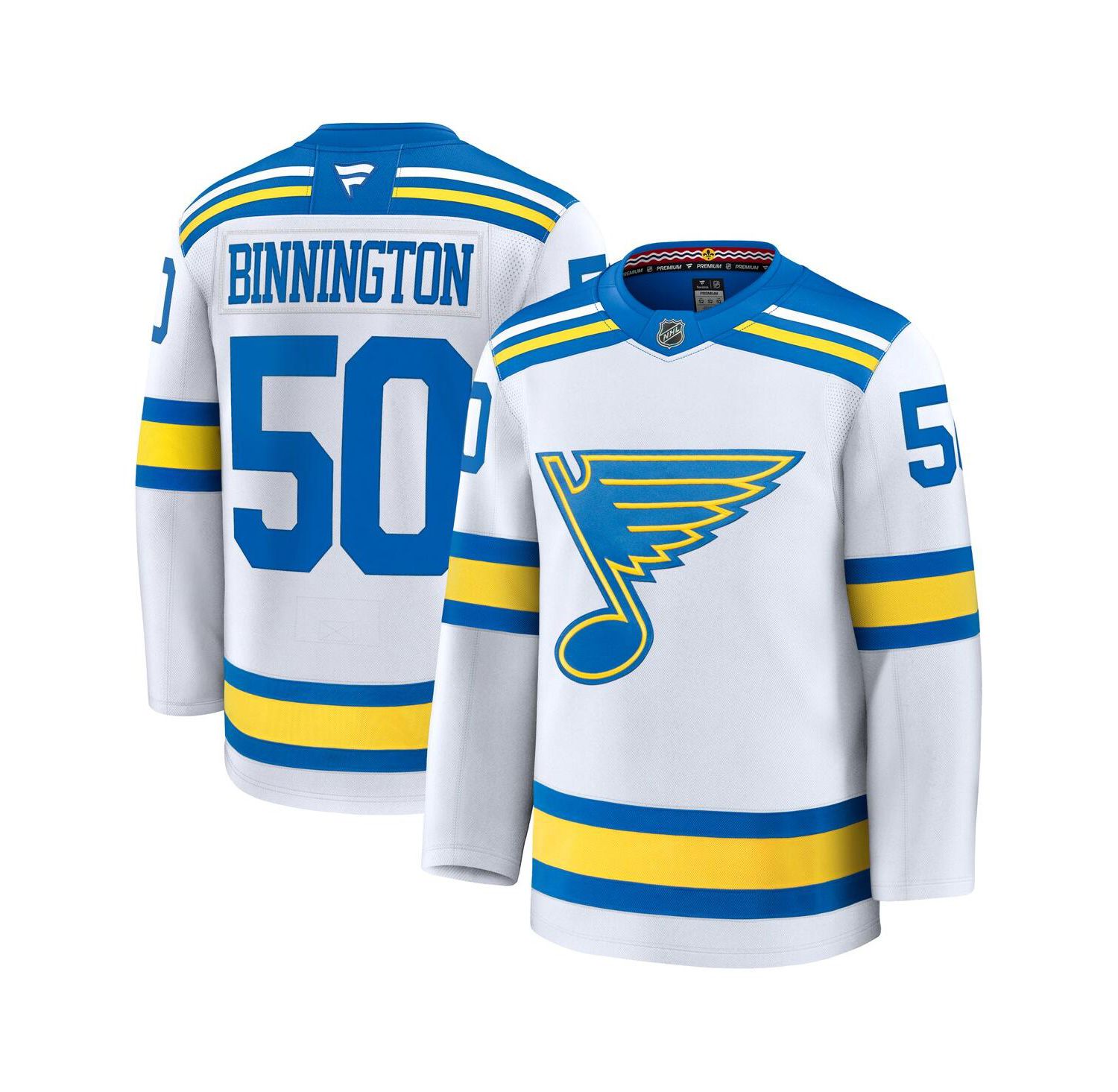 Men's Binnington White St. Louis Blues Away Premium Player Jersey