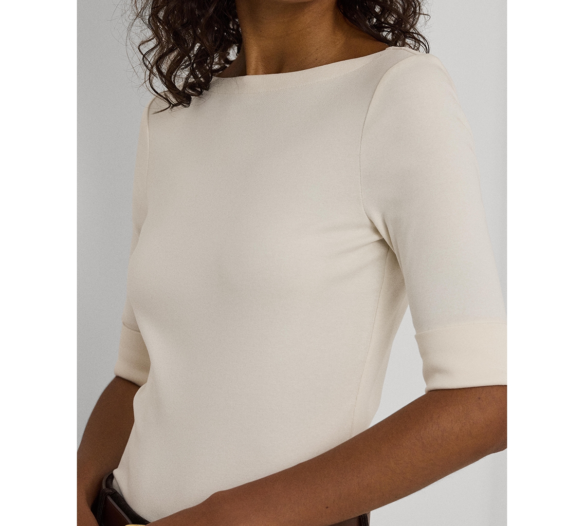 Ralph Lauren Stretch Cotton Boatneck T-shirt In Brown