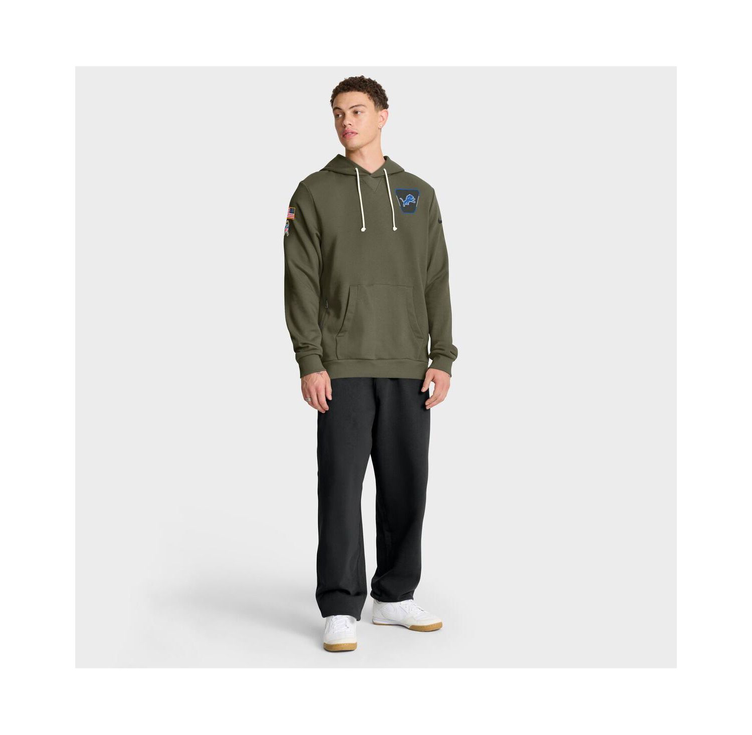 Men's Olive Detroit Lions 2025 Salute to Service Sideline Standard Issue Dri-FIT Hoodie