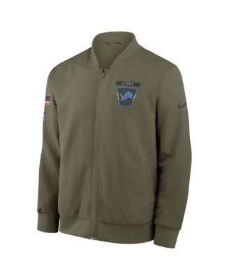 Men's Olive Detroit Lions 2025 Salute to Service Sideline Full-Zip Bomber Jacket