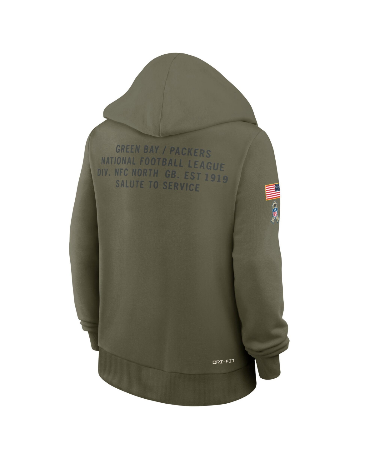 Nike Women's Olive Green Bay Packers 2025 Salute to Service Sideline Standard Issue Dri-fit Hoodie
