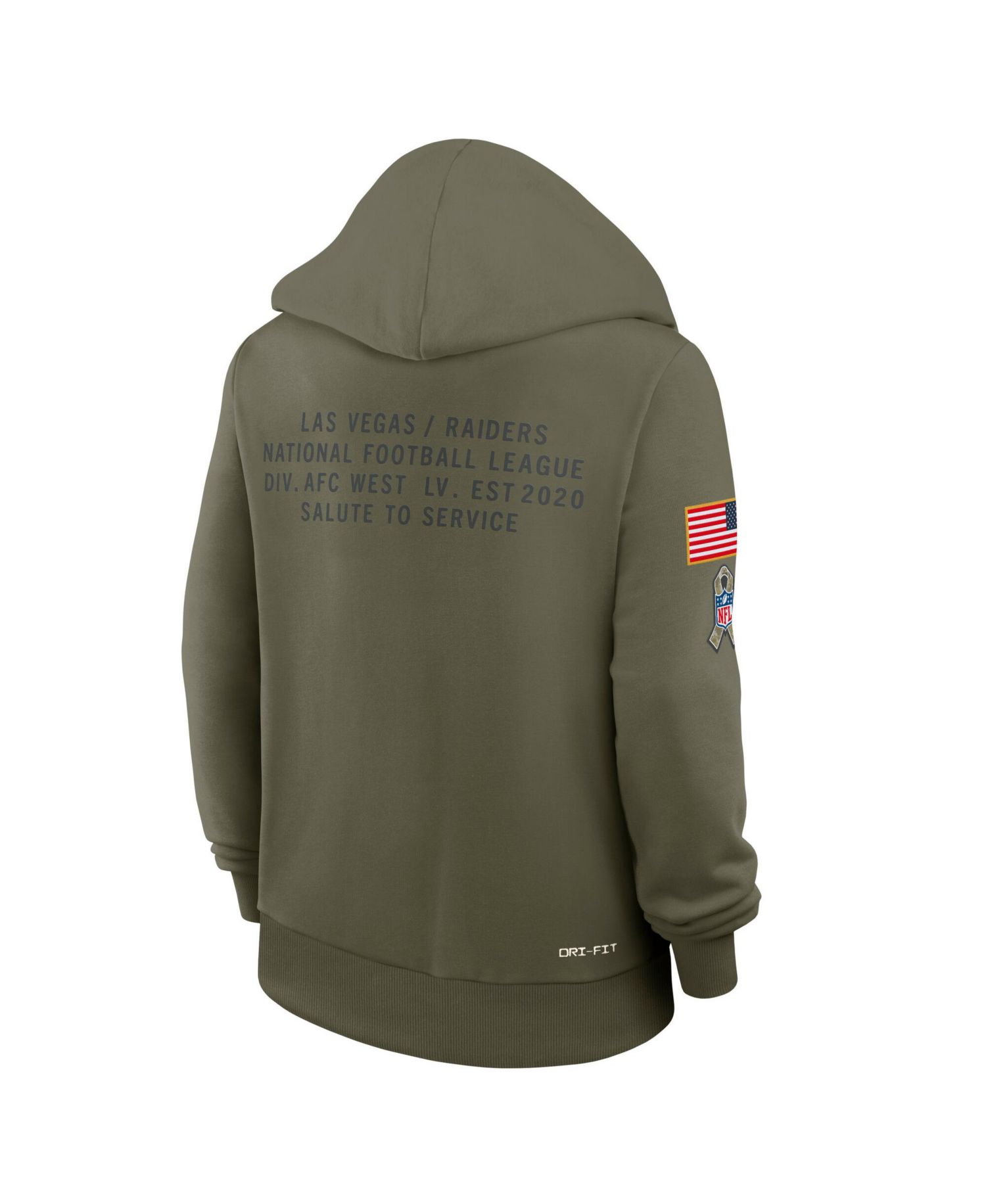 Women's Olive Las Vegas Raiders 2025 Salute to Service Sideline Standard Issue Dri-FIT Hoodie