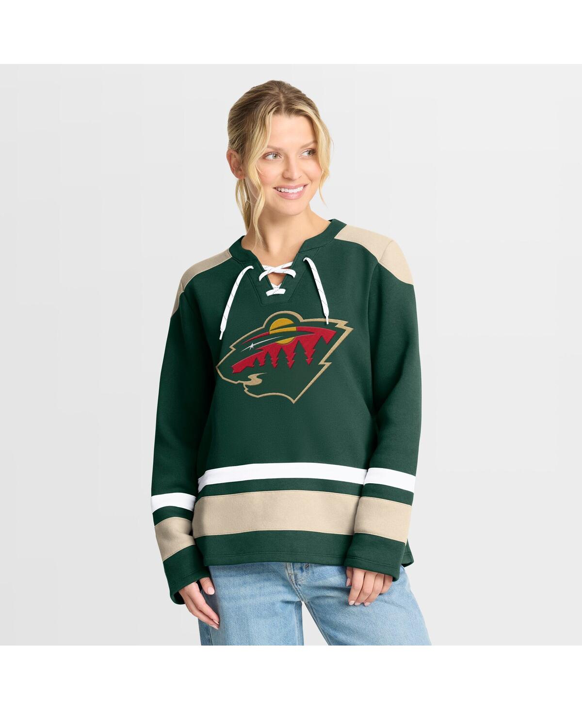 Fanatics Women's Green Minnesota Wild Icing Long Sleeve Lace Up Sweatshirt