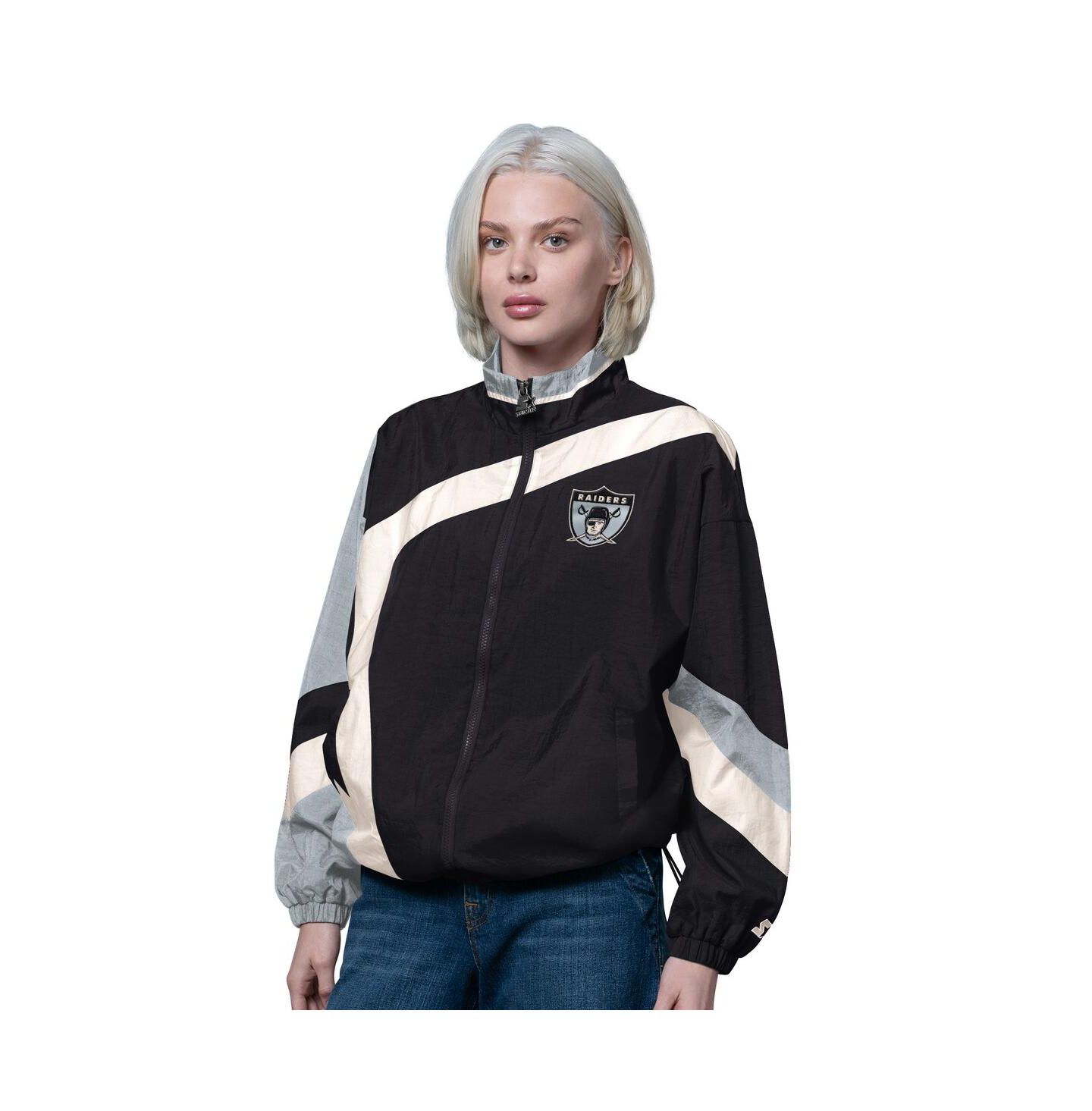 Женская куртка Starter Black/Silver Las Vegas Raiders 1st Quarter Full-Zip Windbreaker — фото 1