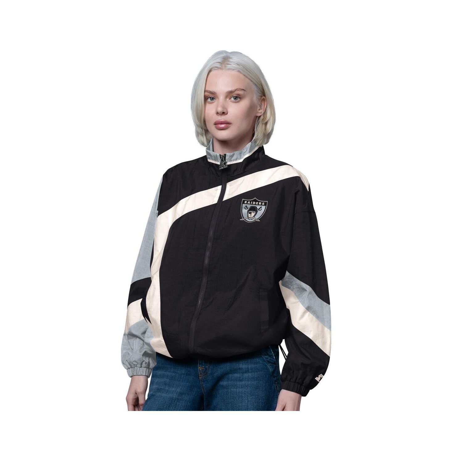 Women's Black/Silver Las Vegas Raiders 1st Quarter Full-Zip Windbreaker Jacket