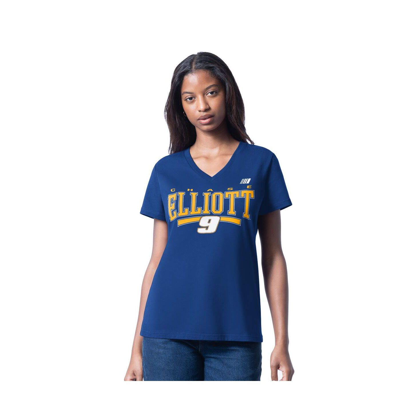Женская футболка G-III 4Her by Carl Banks Royal Chase Elliott Cheer Dance V-Neck — фото 1