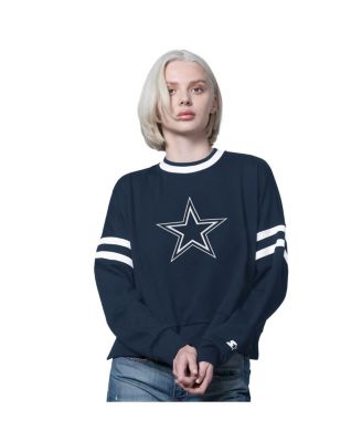 Starter - Women's Navy Dallas Cowboys Rally Drop Shoulder Cropped Sweatshirt