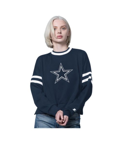 Женская толстовка Starter Navy Dallas Cowboys Rally Drop Shoulder Cropped Sweatshirt