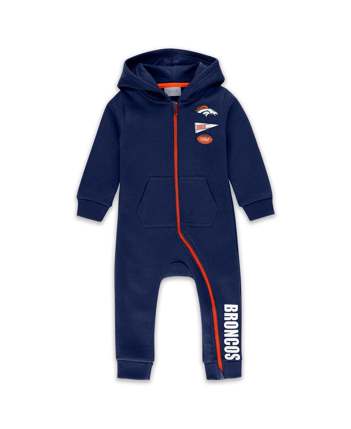 Wear By Erin Andrews Baby Boys And Girls Navy Denver Broncos Hooded Fleece Coverall In Blue