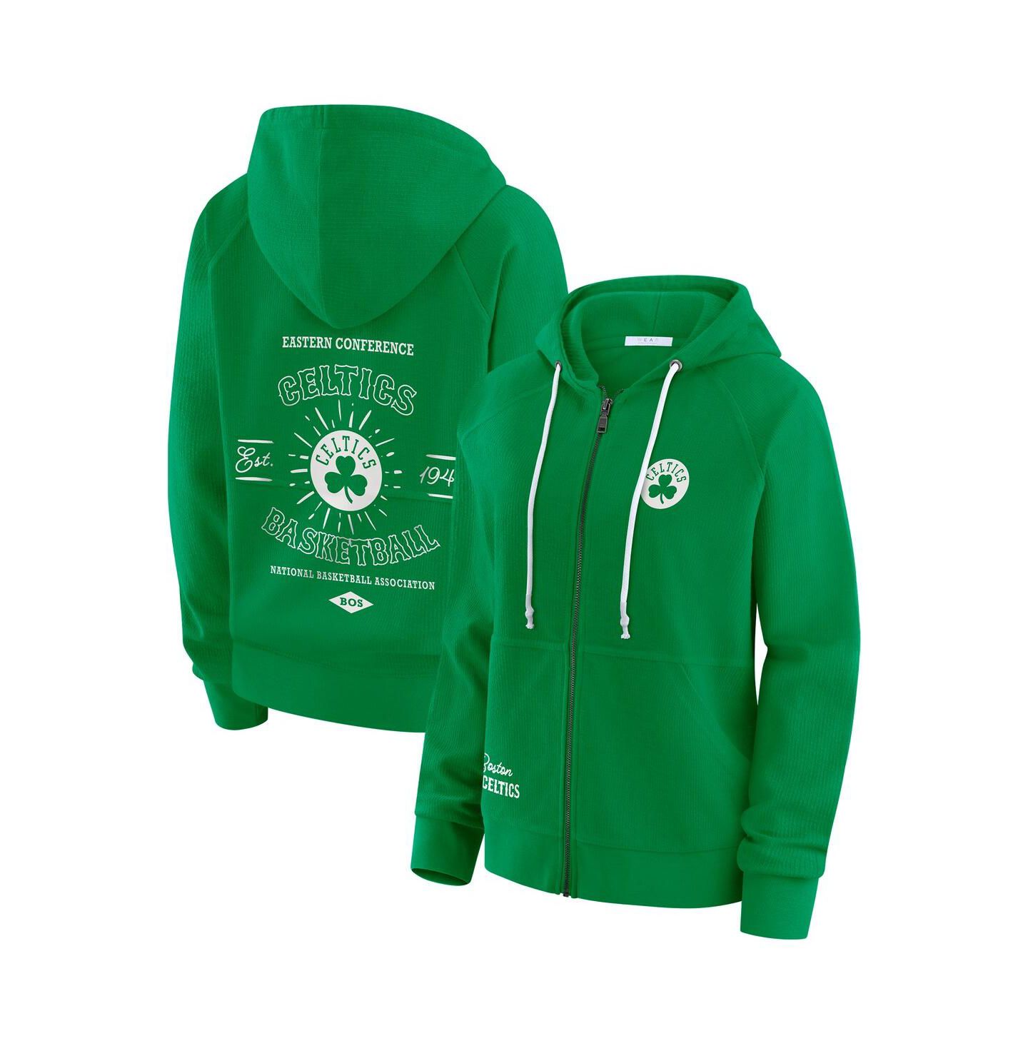 Женское худи WEAR by Erin Andrews Green Boston Celtics Full-Zip Raglan — фото 1