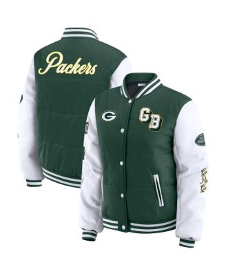 WEAR by Erin Andrews - Women's Green Green Bay Packers Varsity Full-Snap Puffer Jacket