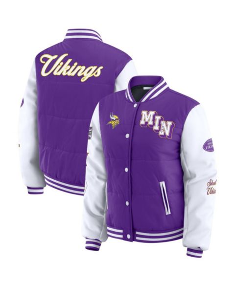 Женские куртки WEAR by Erin Andrews Women's Purple Minnesota Vikings Varsity Full-Snap Puffer Jacket