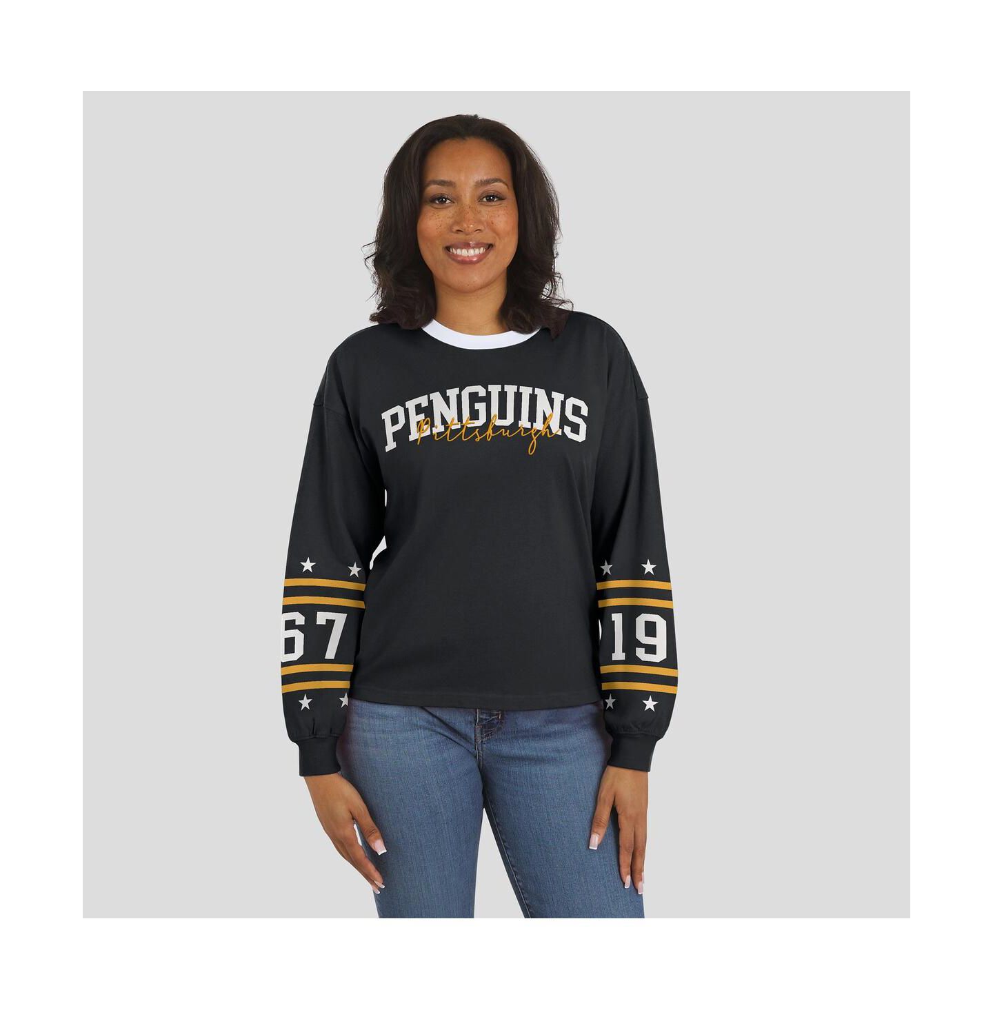 Женская футболка WEAR by Erin Andrews Black Pittsburgh Penguins Long-Sleeve Sport — фото 4