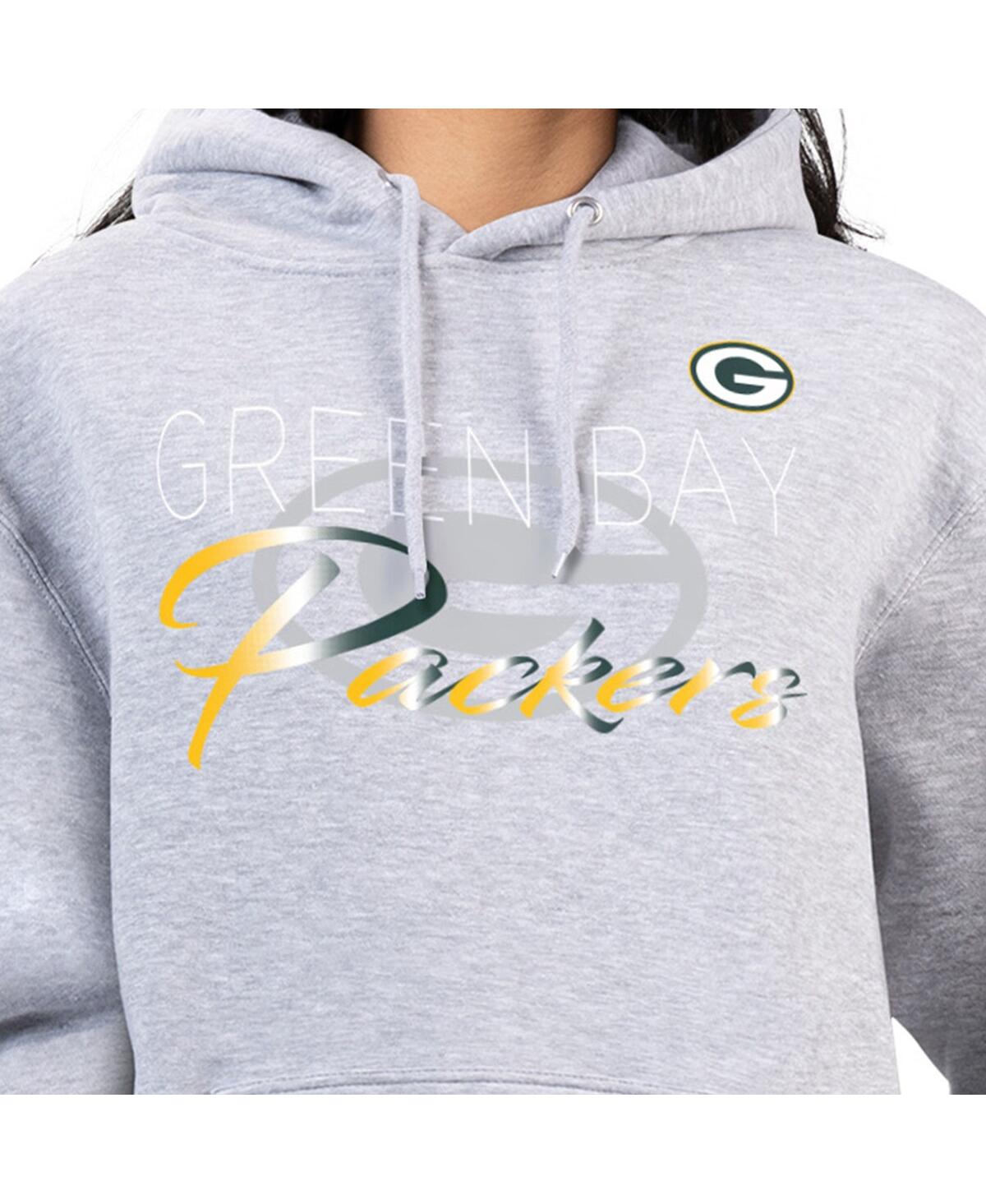 G-iii 4her By Carl Banks Women's Gray Green Bay Packers Shadow Logo Fleece Pullover Hoodie In Gray