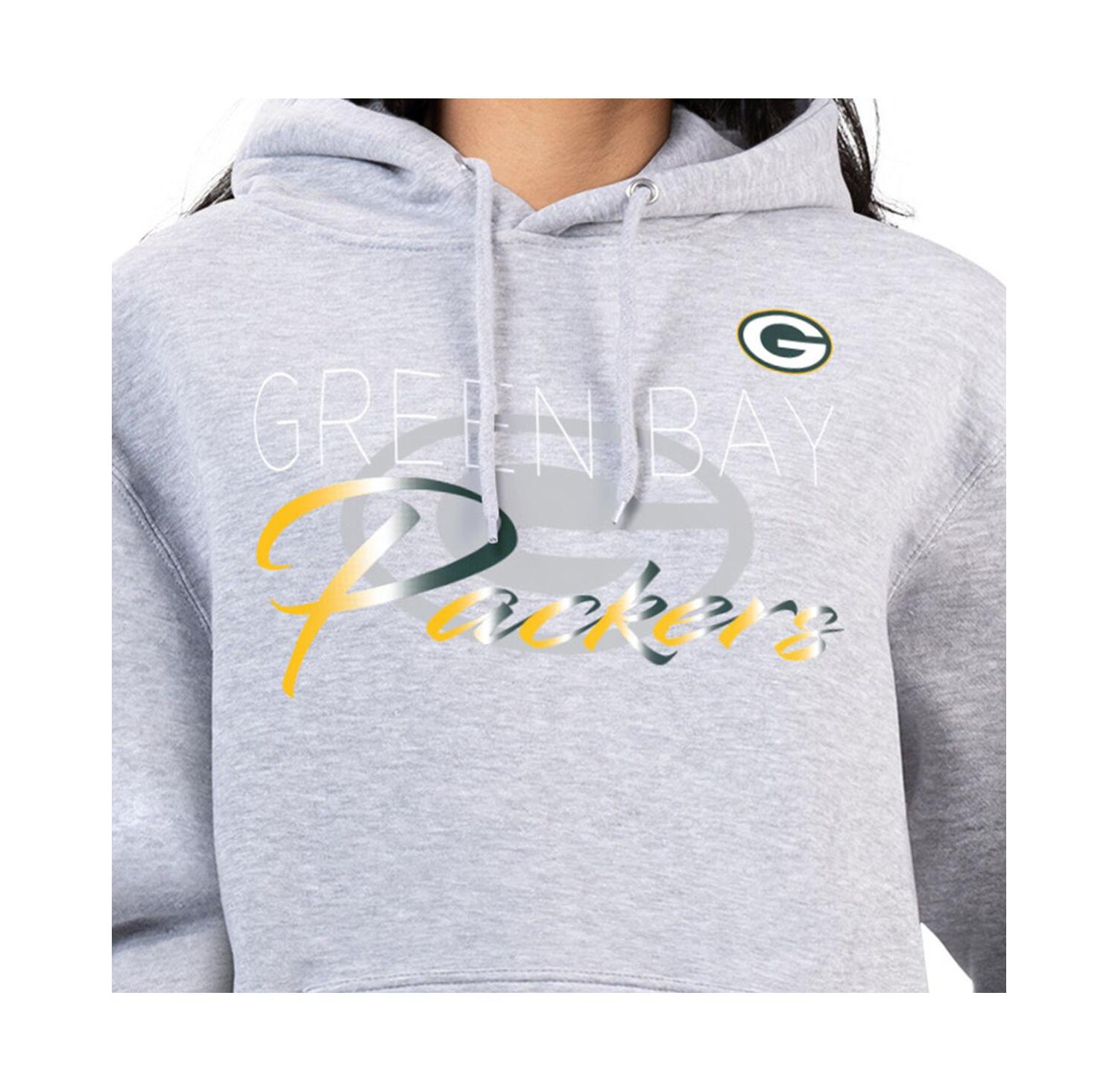 Women's Gray Green Bay Packers Shadow Logo Fleece Pullover Hoodie