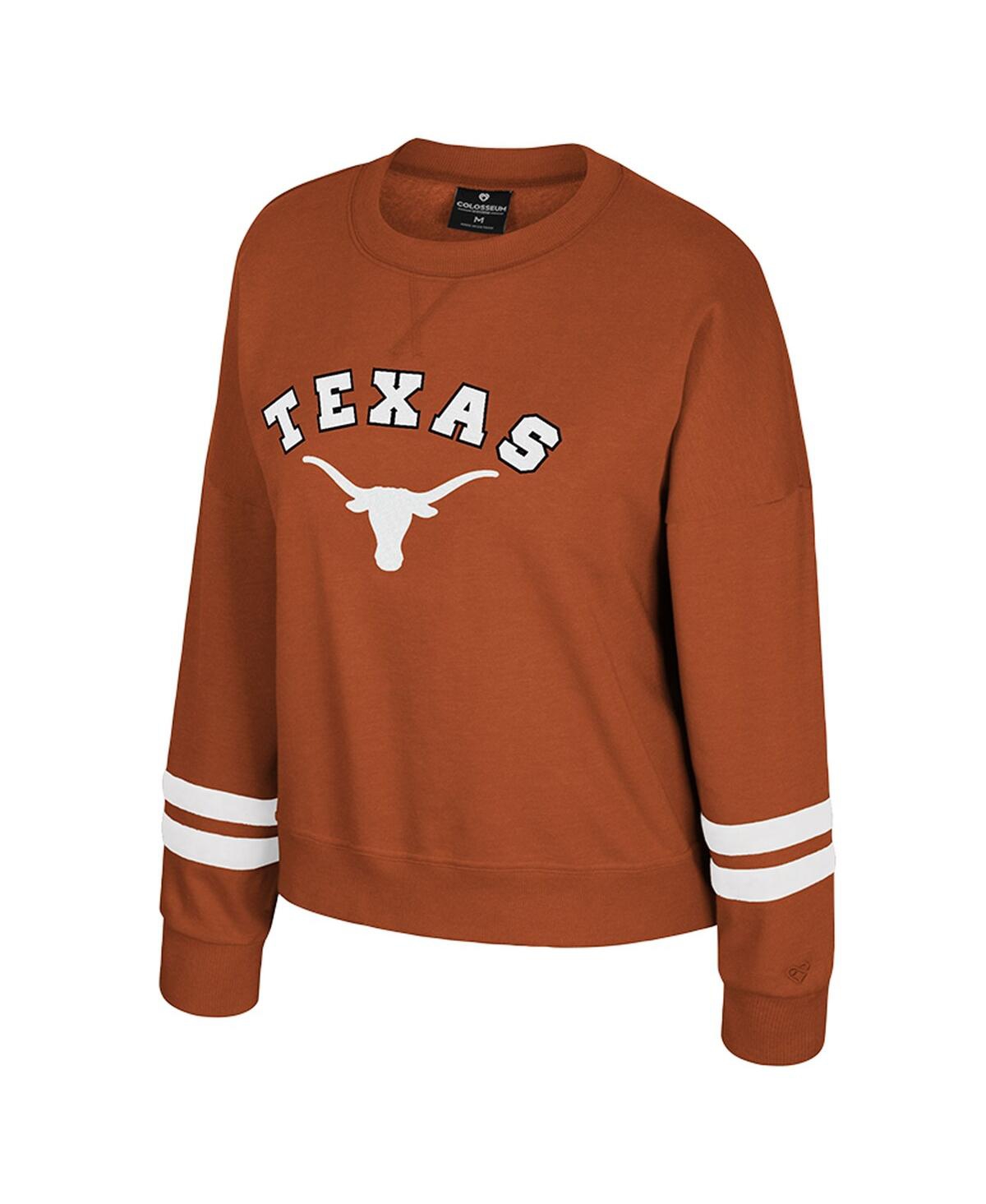 Colosseum Women's Texas Orange Texas Longhorns Splashy Crewneck Fleece Sweatshirt In Orange