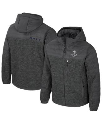 Colosseum - Men's Charcoal Navy Midshipmen Nightman Full-Zip Hoodie Puffer Jacket