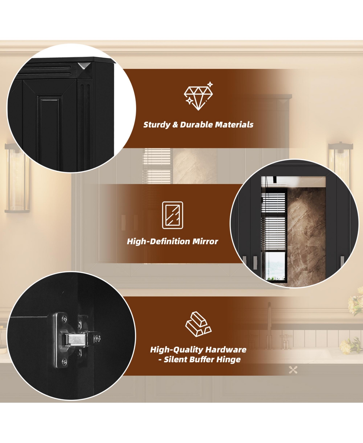 Casainc Wall-Mounted Bathroom Cabinet with Mirror and 4 Adjustable Shelves, Storage Solution