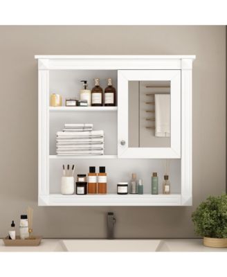 32" Bathroom Wall Cabinet with Mirror and Adjustable Storage Shelves