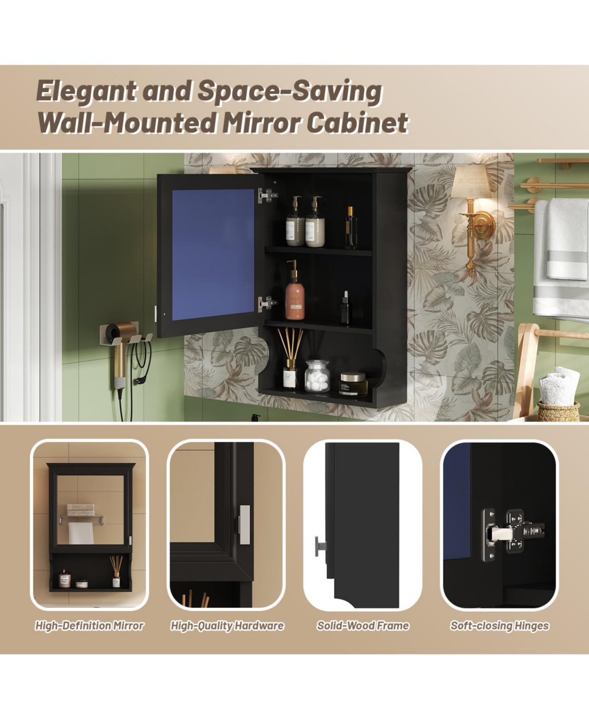 Casainc 20'' Wall Mounted Bathroom Cabinet with Mirror & Storage Door