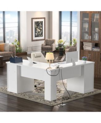 L Shaped Desk with Charging Station, Computer Desk Workstation with File Cabinet and Drawers for Office