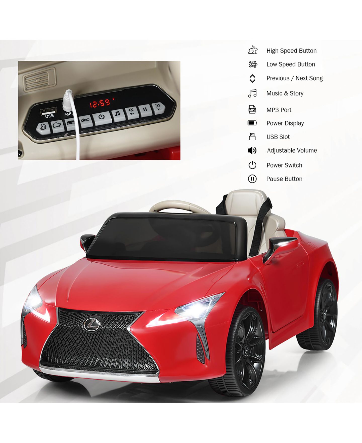 Детская игрушка Costway Licensed Lexus LC500 12V Remote Control Electric Ride-On Car, 66 lb. Capacity, Ages 3-10, цвет: Красный — фото 7
