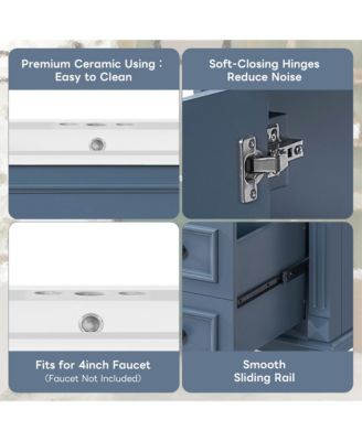 30-Inch Bathroom Vanity with Ceramic Sink, Small Bathroom Cabinet, 2 Drawers & Adjustable Storage Shelf