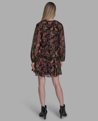 Women's Paisley Printed Long Sleeve Dress