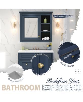 30'' Bathroom Vanity with Top Sink, Mirror Cabinet, 2 Drawers & Tip-out Drawer