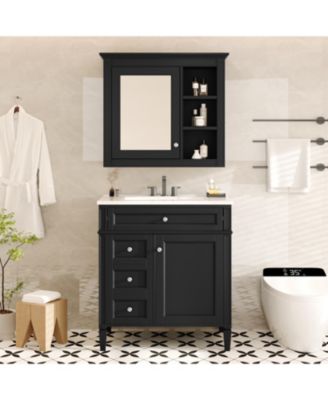 30'' Bathroom Vanity with Top Sink, Mirror Cabinet, 2 Drawers & Tip-out Drawer