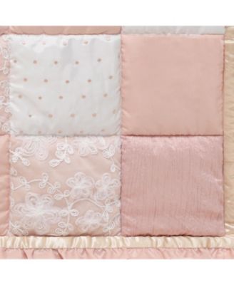 3 Piece Baby Crib Bedding Set for Girls - Cotton Fitted Crib Sheet, Layered Dust Ruffle, Comforter, Pink, Gold, Floral - Grace