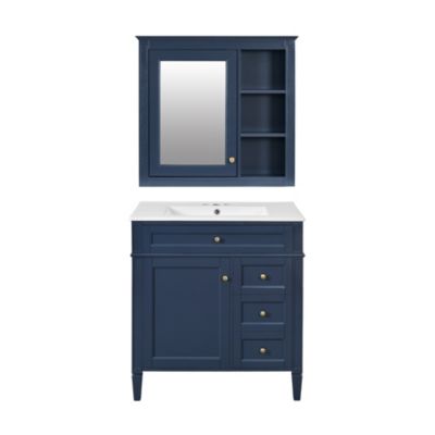 30'' Bathroom Vanity with Top Sink, Mirror Cabinet, 2 Drawers and Tip-out Drawer
